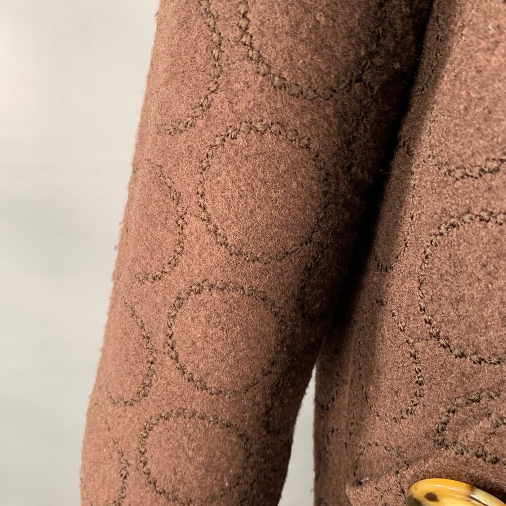 LIZ LOGIE Size 6 Brown Wool Blend Embroidered Circles Raglan Jacket - Picture 8 of 11